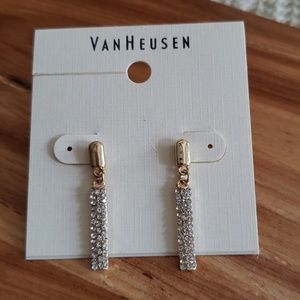 Van Heusen Gold tone Bar Crystal Earrings NWT